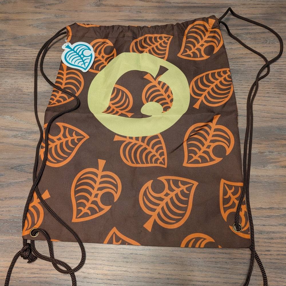 Brown and Orange Leaf Pattern Kids Drawstring Bag